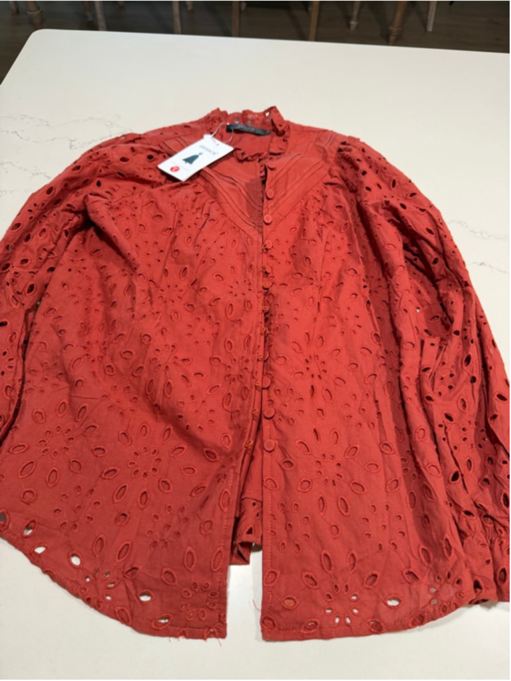 NEW Long Sleeve Button V Neck Hollow Out Lace Embroidered Shirt S - Picture 5 of 8